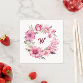 Serviette En Papier Floral rose Monogramme initial (En situation)