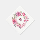 Serviette En Papier Floral rose Monogramme initial (Coin)