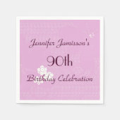 Serviette En Papier Floral rose, Nom Simple 90e Anniversaire papier fê (Devant)