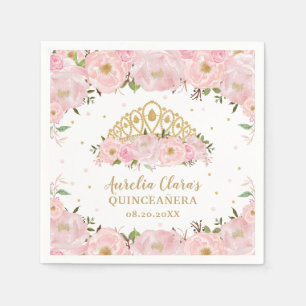 Serviette En Papier Floral rose pâle Princesse Tiara Crown QUINCEAÑE