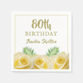 Serviette En Papier Floral Roses Jaunes 80e fête d'anniversaire (Devant)