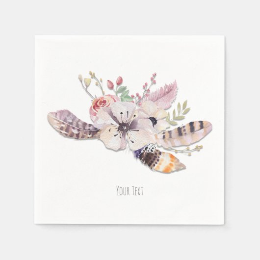 Serviette En Papier Floral Rustique & Plumes Boho Chic Custom Party (Devant)
