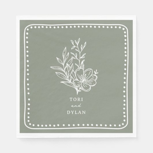 Serviette En Papier Floral Sage Green Bouquet Mariage (Devant)