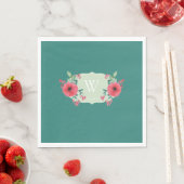Serviette en papier floral sarcelle avec monogramm (En situation)