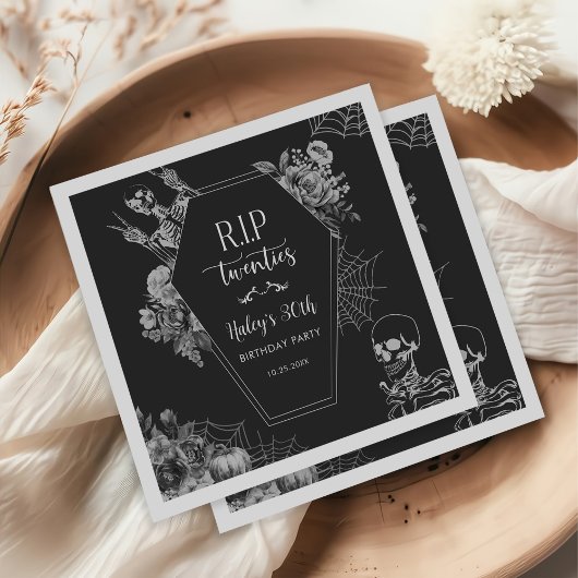 Serviette En Papier Floral Skull RIP Twenties 30th Birthday Party