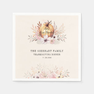 Serviette En Papier Floral Thanksgiving Family Dinner Paper