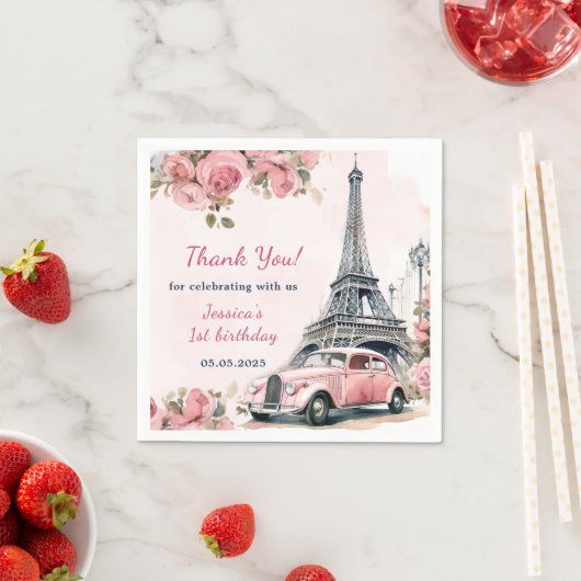 Serviette En Papier Floral Tour Eiffel Paris 1er anniversaire (En situation)