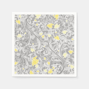Serviette En Papier Floral tourbillonnant jaune et gris moderne