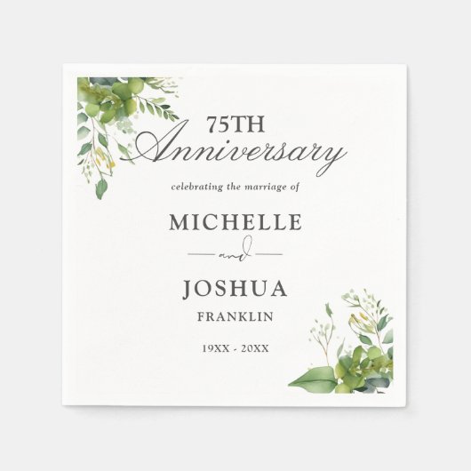 Serviette En Papier Floral verdoyant 75e anniversaire du Mariage (Devant)