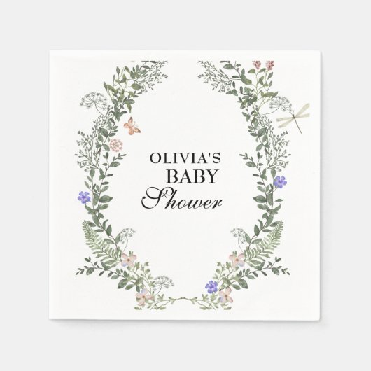 Serviette En Papier Floral vert doux vert luxuriant Baby shower neutre (Devant)