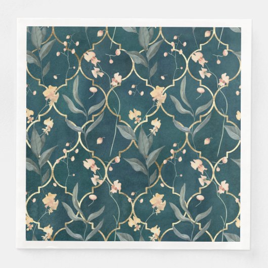 Serviette En Papier Floral vert et or (Devant)