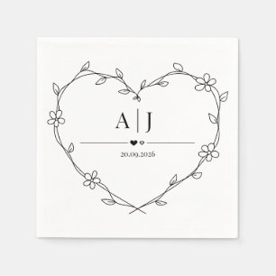 Serviette En Papier Floral Vine Coeur Monogramme Mariage