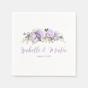 Serviette En Papier Floral violet et blanc Mariage personnalisé