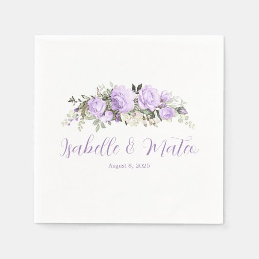 Serviette En Papier Floral violet et blanc Mariage personnalisé (Devant)