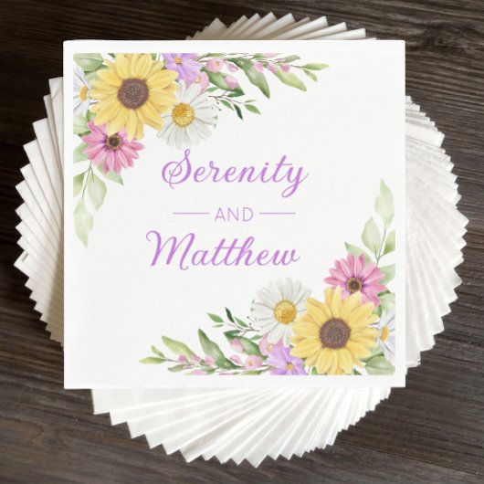 Serviette En Papier Floral Wedding Wildflower Sunflower Daisy Boho