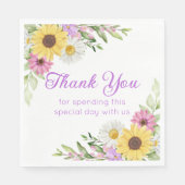 Serviette En Papier Floral Wedding Wildflower Sunflower Daisy Thanks (Devant)