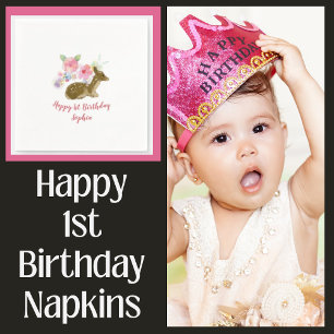 Serviette En Papier Floral Woodland Girl's 1st Birthday