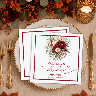 Serviette En Papier Florales de verdure Bordeaux or automne bohème mar