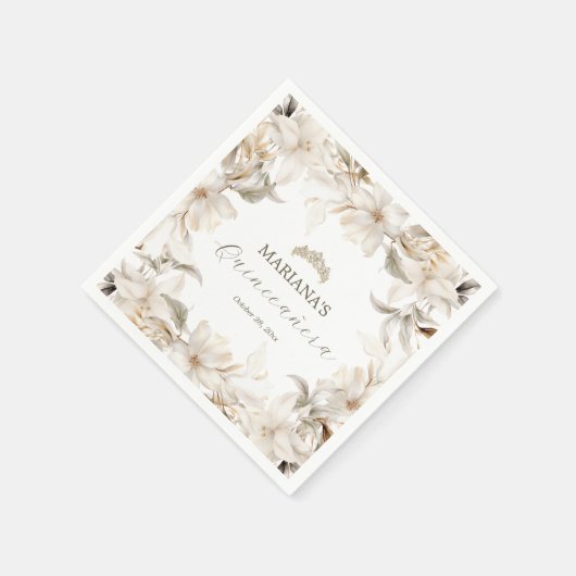 Serviette En Papier Florales d'hiver en argent blanc Quinceañera (Coin)