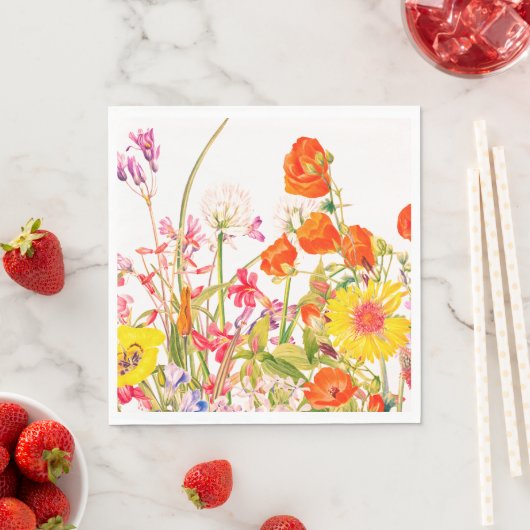 Serviette En Papier Florales Orange, Jaune, Bleu, Mauve (En situation)