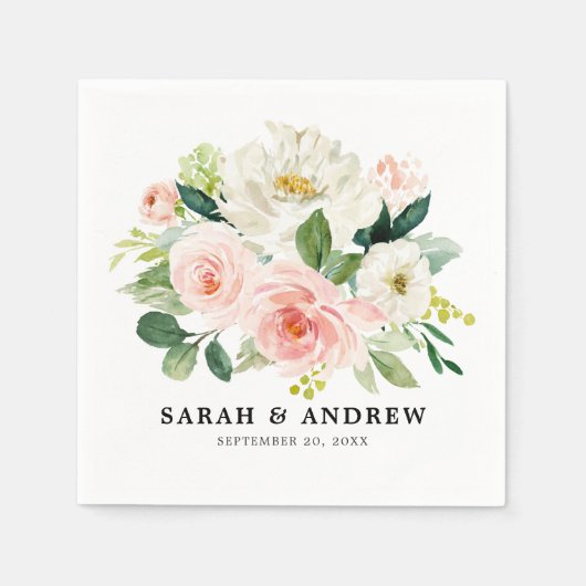 Serviette En Papier Florales rose pâle Mariage botanique moderne (Devant)
