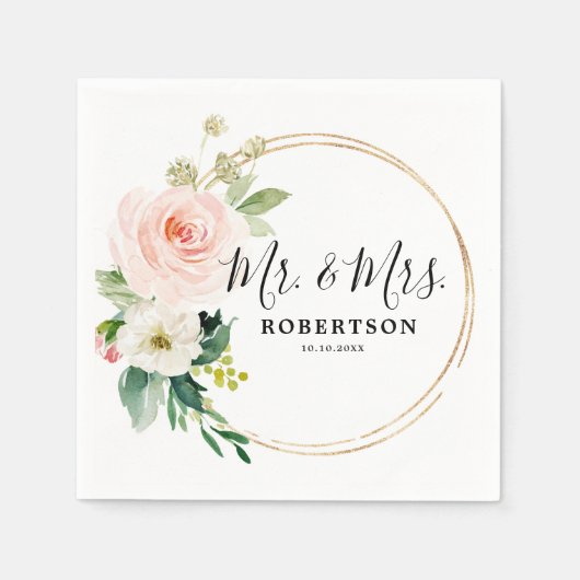 Serviette En Papier Florales rose pâle Mariage botanique moderne (Devant)