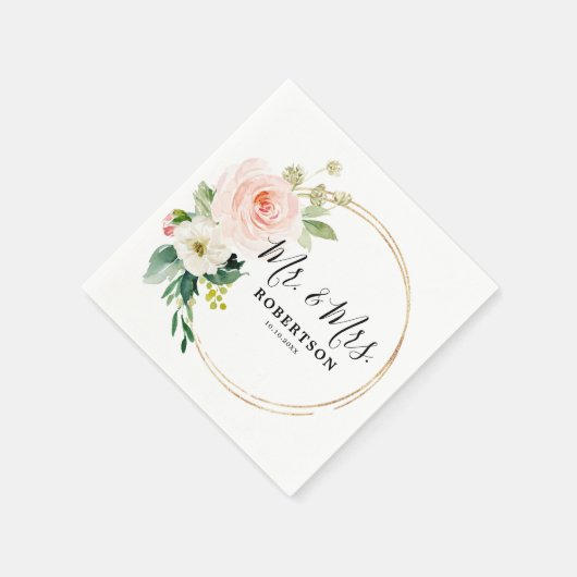 Serviette En Papier Florales rose pâle Mariage botanique moderne (Coin)