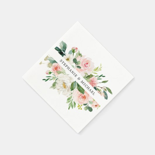 Serviette En Papier Florales rose pâle Mariage botanique moderne (Coin)