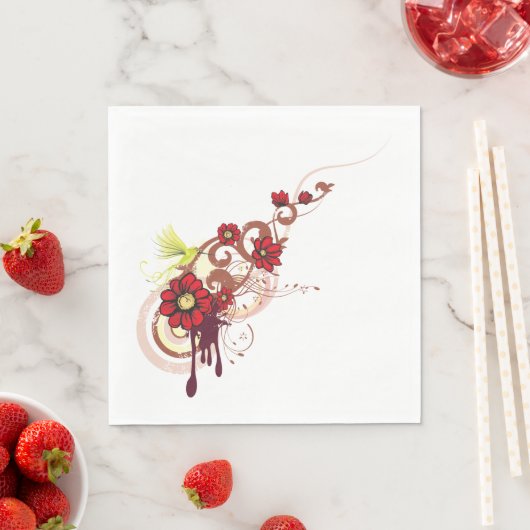 Serviette En Papier Flore avec fleurs rouges et colibri (En situation)