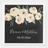 Serviette En Papier Flore beige Blush sur Mariage noir (Devant)
