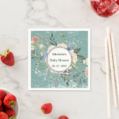 Serviette En Papier Flore blanche gris vert personnalisée (En situation)