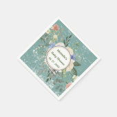 Serviette En Papier Flore blanche gris vert personnalisée (Coin)