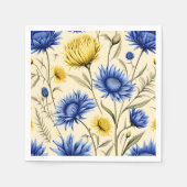 Serviette En Papier Flore bleu et jaune élégant (Devant)