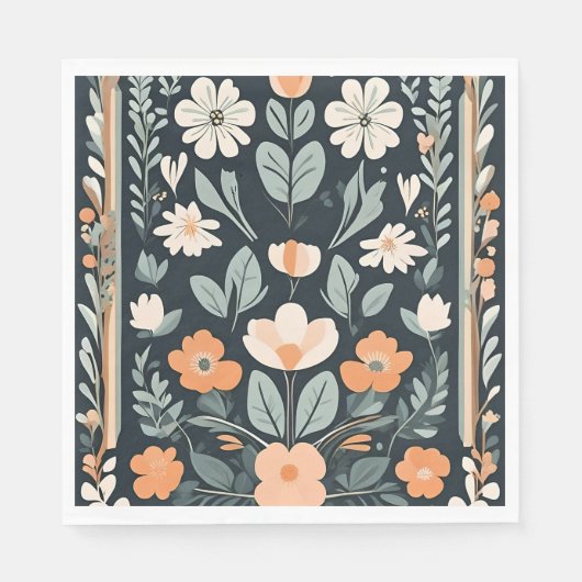 Serviette En Papier Flore bleu foncé Folk (Devant)
