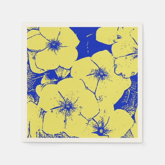 Serviette En Papier Flore bleu jaune tropical (Devant)