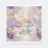 Serviette En Papier Flore bleu violet d'or blanc (Devant)