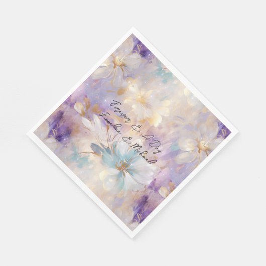 Serviette En Papier Flore bleu violet d'or blanc (Coin)