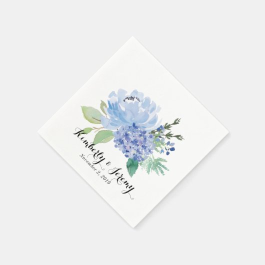 Serviette En Papier Flore bleue et serviettes personnalisées Hydrangea (Coin)