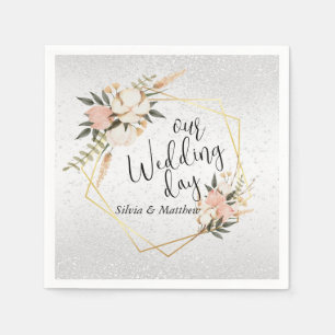 Serviette En Papier Flore de Parties scintillant blanche et d'aquarell