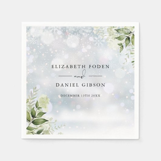 Serviette En Papier Flore de verdure rustique Snowflakes hiver (Devant)