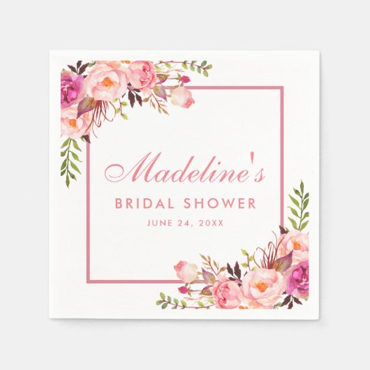 Serviette En Papier Flore encadrée rose Fête des mariées (Devant)