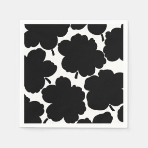 Serviette En Papier Flore gras monochrome noir et blanc