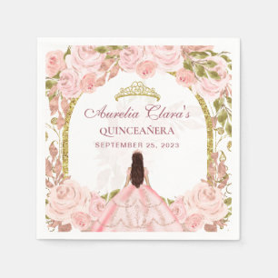 Serviette En Papier Flore rose pâle Princess Gold Arch Quinceanera