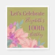 Flore rose Personnalisé 100e anniversaire serviett
