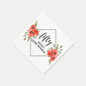 Serviette En Papier Flore rouge élégant 50e anniversaire (Coin)