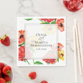 Serviette En Papier Flore rouge gras et jaune (En situation)