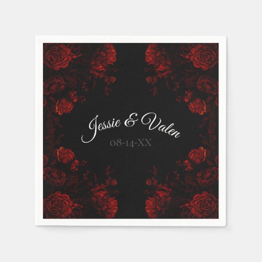Serviette En Papier Flore rouge profond Élégant Mariage gothique (Devant)
