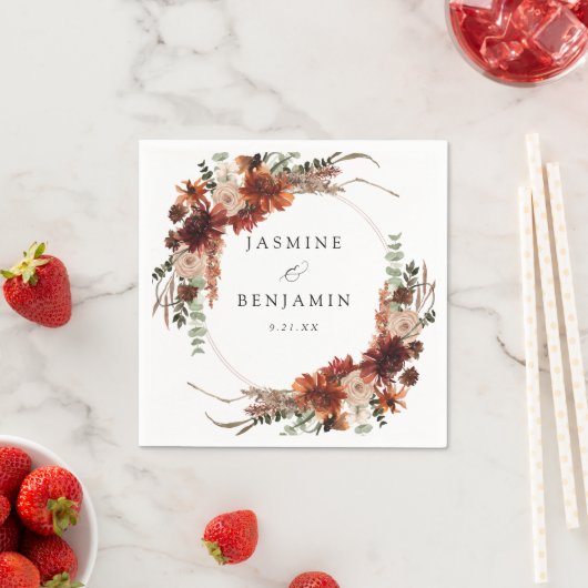 Serviette En Papier Flore rustique Terre & Champagne Nom v3 (En situation)