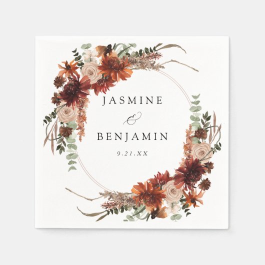 Serviette En Papier Flore rustique Terre & Champagne Nom v3 (Devant)