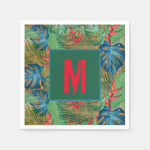 Serviette En Papier Flore tropicale monogramme sur l'impression en osi